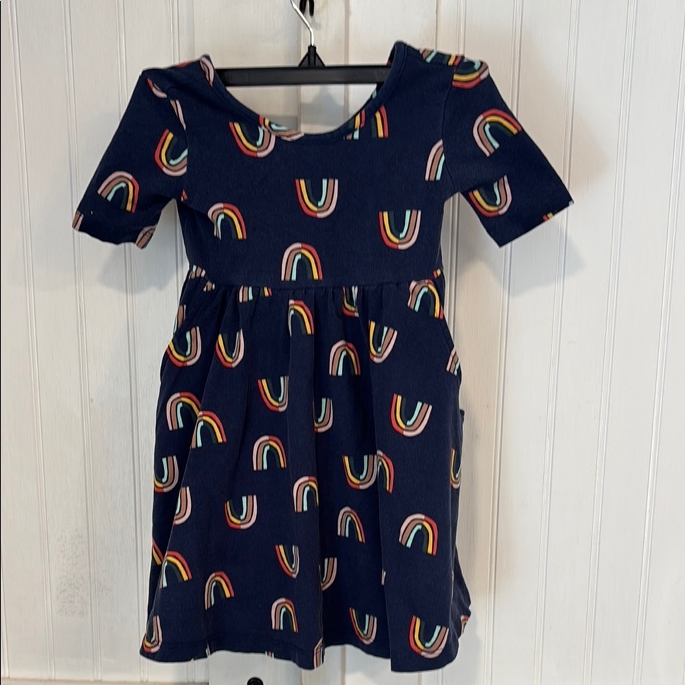 Hanna Andersson Rainbow Patterned, blue skater dress size 3T